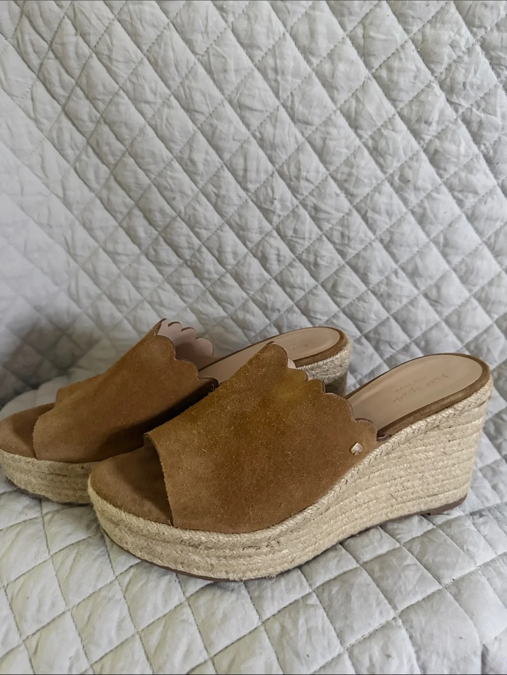 kate spade Tan Suede Espadrille Wedge Slides